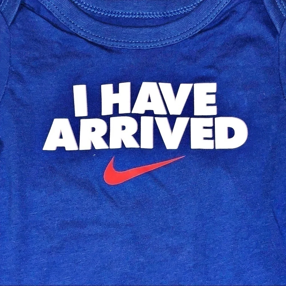NWT Nike Blue  “I Have Arrived” Long Sleeve Onesie Size 6M